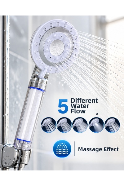 teknotrust Premium Massage Effect Filtered Shower Head with 5 Functions: Rain...