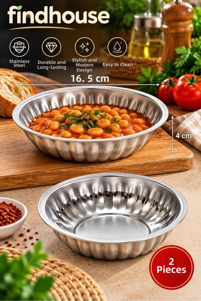 Bulika Stainless Steel 2-Piece Patterned Bowl, for Dowry, Home, Kitchen, Cafe...