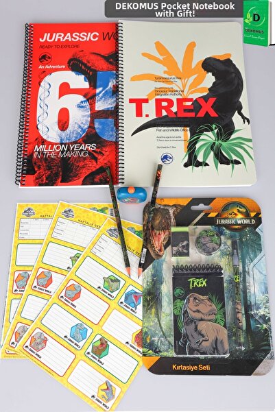 T-Rex Dekomus, Jurassic World Licensed Checkered and Striped A4 Notebook, Pen...