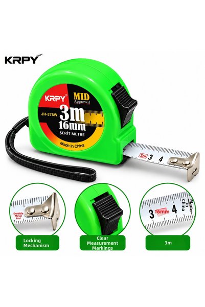 KRPY شريط قياس 3 أمتار 16 ملم - شريط قياس فولاذي، آلية قفل، شريط قياس محمول ب...