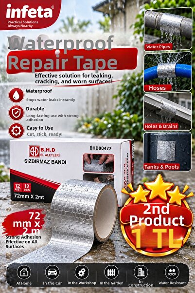 İnfeta 72mm X 2m Water Leak-Proof Repair Tape Strong Adhesive Waterproof Seal...