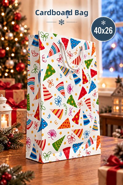 Huzur Party Store 40X26 cm Party Hat Printed Christmas Hard Gift Cardboard Ba...