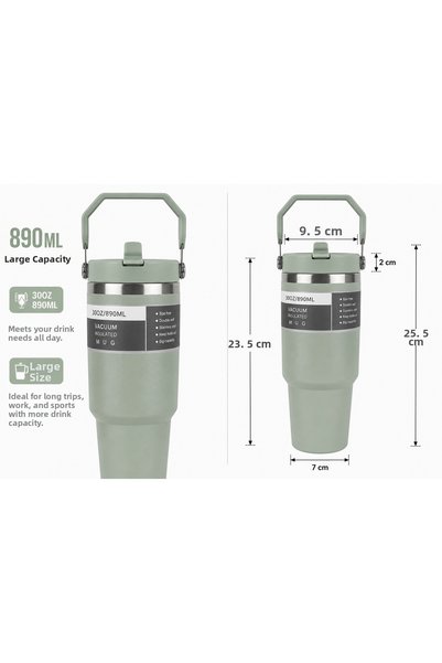 Aşkana yuvanıza aşkla... 890 ml Steel Thermos Cup, 3 Ways to Use the Mouth, Leak-Proof Stainless Steel Cup with Straw