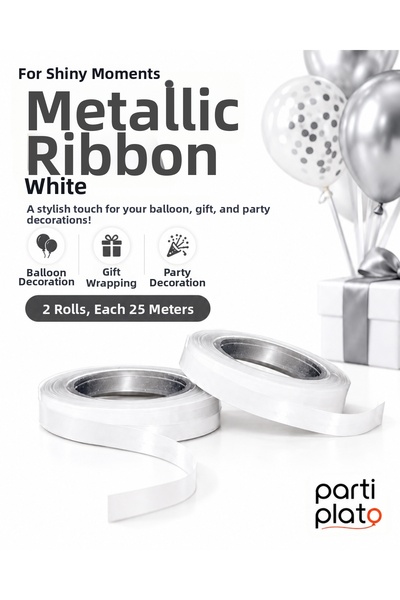 Parti Plato White Metalized Raffia 2 Pieces X 25 Meters Balloon String Gift W...