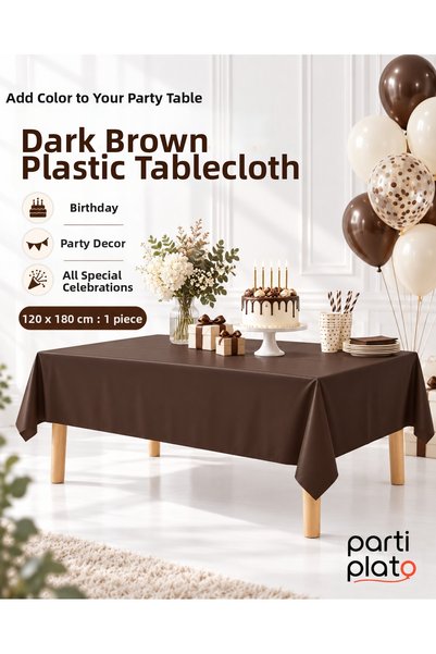 Parti Plato مفرش طاولة بلاستيكي بني داكن 120x180 سم مستطيل الشكل لحفلات أعياد...
