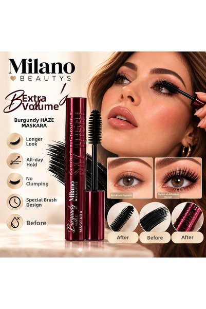 MİLANO BEAUTYS Burgundy Haze Black Mascara – Volumizing, Lengthening, and Def...