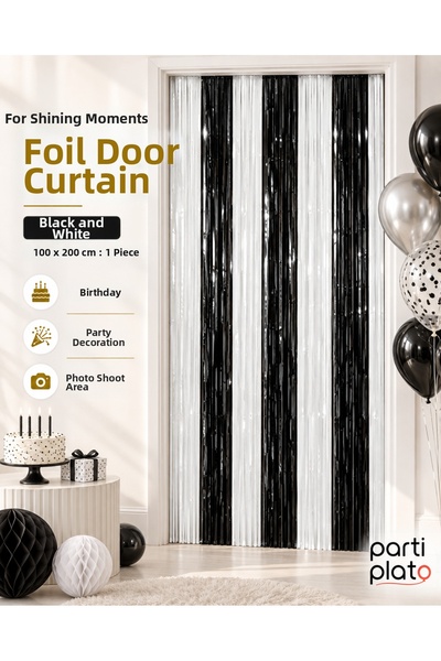 Parti Plato Black and White Foil Door Curtain 100X200 cm Birthday Party Decor...