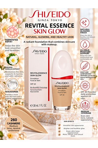 Shiseido Revitalessence Skin Glow 260 Cashmere 30 ml – Skin Tone Equalizer an...
