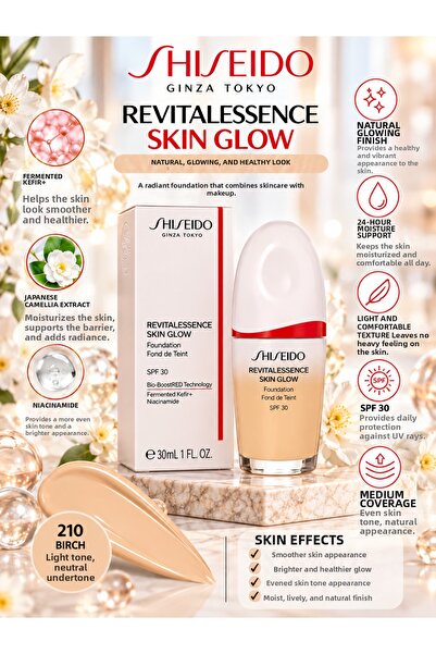 Shiseido Revitalessence Skin Glow 210 Birch 30 ml – Skin Tone Equalizer and M...