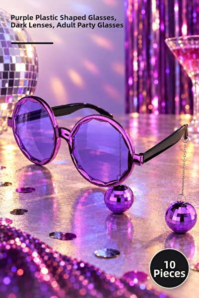 Yenilig 10 Pcs Disco Party Glasses – Purple Plastic Shaped Glasses, Dark Glas...