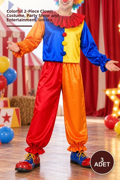 Yenilig 3 Pieces Shiny Satin Clown Costume – Colorful 2-Piece Top and Bottom ...