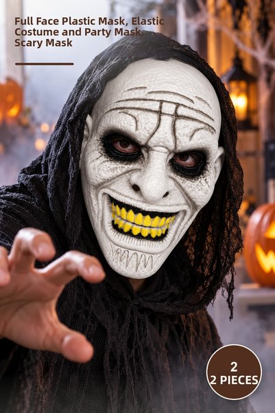 Yenilig 2 Pcs Yellow Toothed Black Eye Plastic Horror Mask – Full Face Plasti...