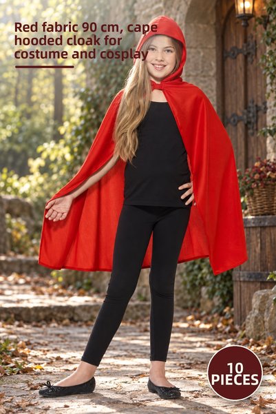 Yenilig 10 Pieces of Hooded Cloak – Red Fabric 90 Cm, Cape Hooded Cloak for C...