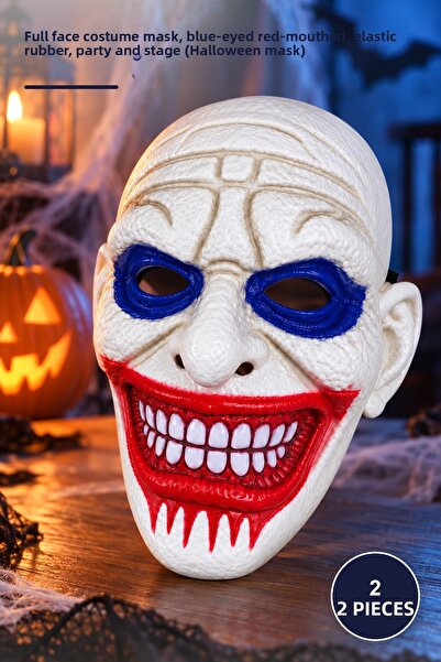 Yenilig 2 Pieces Plastic Horror Mask – Full Face Costume Mask, Red Mouth with...