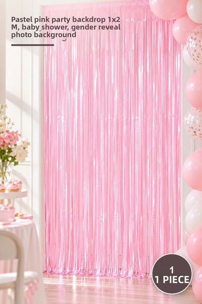Yenilig 1 бр. завеса за врата с пискюли – пастелно розов парти фон 1X2 м, беб...