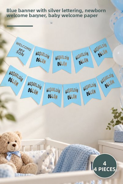 Yenilig 4 Pieces Welcome My Son Birthday Ornament - Silver Lettered Banner on...