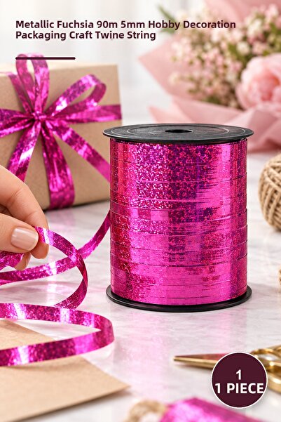 Yenilig 1 Piece Raffia Twine – Metalized Metallic Fuchsia 90 Meters 5 mm Hobb...