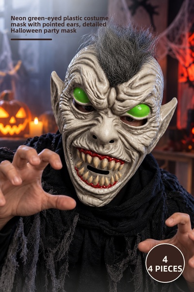 Yenilig 4 Pieces of Monster Mask – Plastic Costume Mask with Neon Green Eyes ...