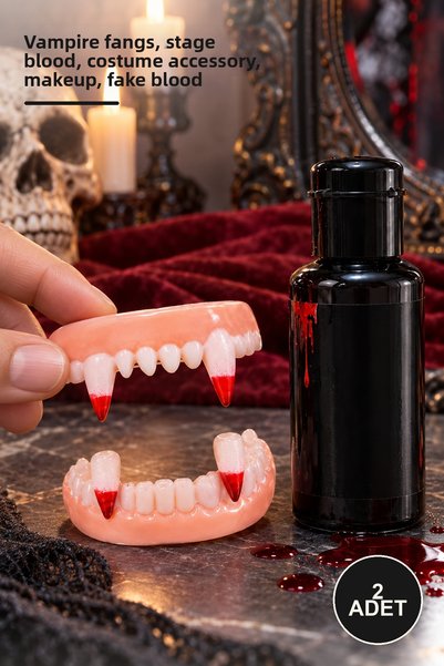 Yenilig 2 Pieces Vampire Fake Teeth and Theater Blood Set – Vampire Teeth, Th...