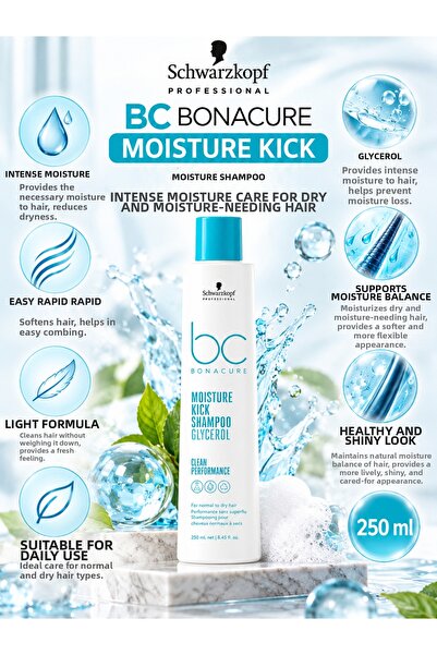 Bonacure Bc Moisture Kick 250 ml – Moisturizing Care Shampoo for Dry and Dull...
