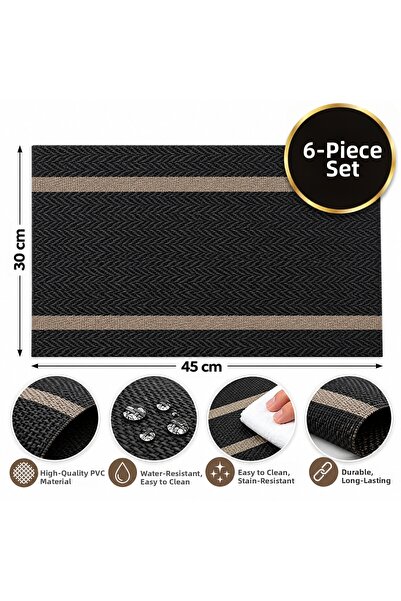Ege Pastacılık Αμερικάνικο σερβίτσιο PVC 30x45εκ. Μαύρο, σετ 6 τεμαχίων