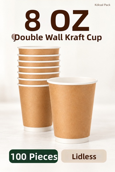 Köksal Pack 100 Pcs 8 oz Double Wall Kraft Coffee Cup Without Lid Double Wall...