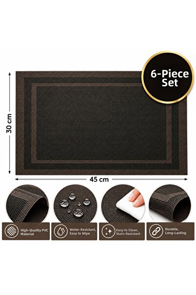 Ege Pastacılık Set de 6 farfurii americane din PVC, 30x45cm, maro închis