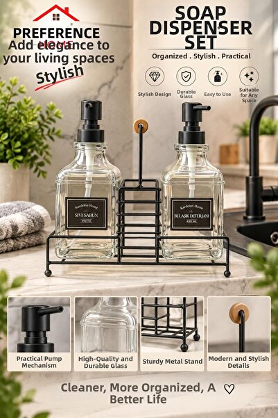 Tercih Home Luxury Glass Double Liquid Soap Dispenser & Detergent Dispenser S...
