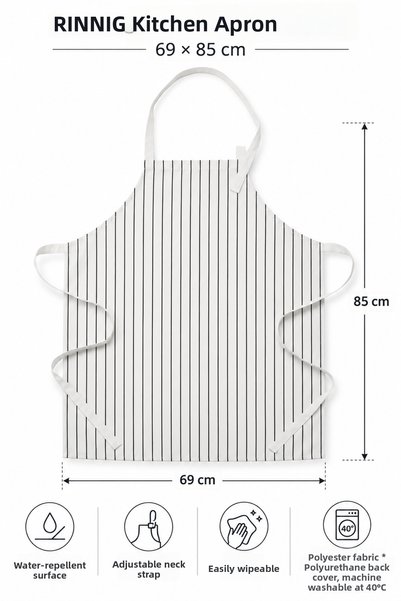 ACELEYOLLA Rinnig Kitchen Apron White-Black 69 × 85 cm – Water-Repellent, Adjustable Neck Strap