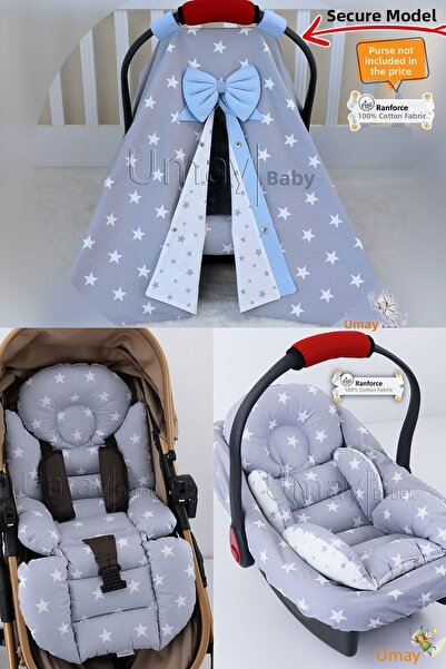 Umaybebek 4 Pieces - Stroller Cover, Stroller Cushion with Waist Support, Str...