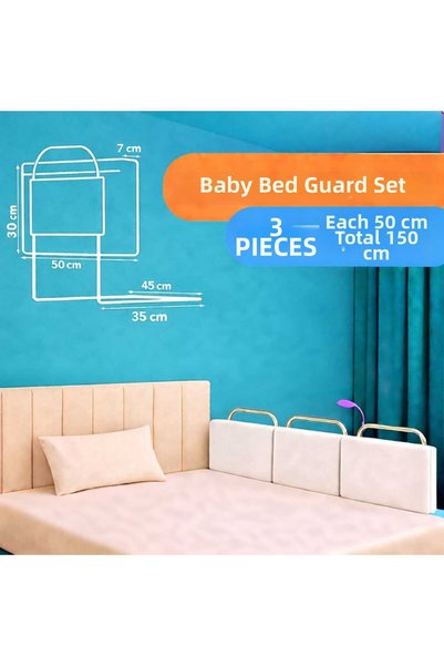 yatella New Generation Bed Barrier 50 X 30 cm White (3 Pieces) - with Wire Mesh