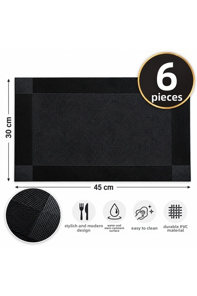 Ege Pastacılık Αμερικάνικο σερβίτσιο PVC 30x45εκ. Μαύρο, σετ 6 τεμαχίων