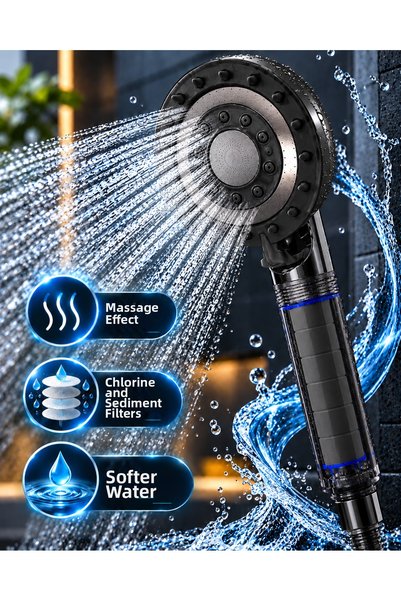 OtoTech رأس دش مزود بفلتر، 5 وظائف، رأس دش أسود مع فلتر للكلور والرواسب الكلس...