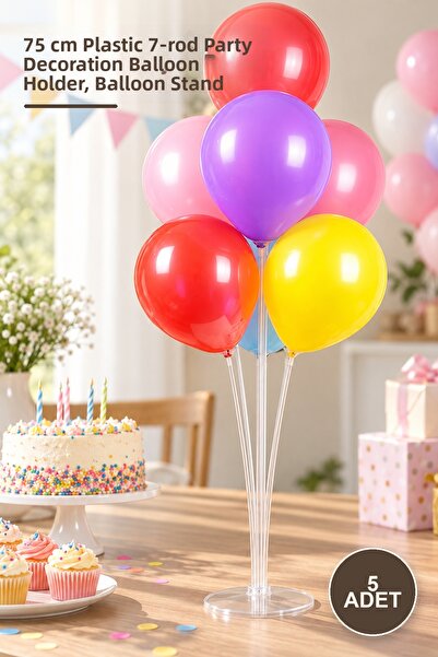 Yenilig 5 Balloon Stands – 75 cm Plastic Balloon Holder with 7 Sticks for Par...