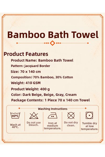 ÖDEL BULDAN Jakar Bordered Bamboo Bath & Body Towel Gray 70 X 140