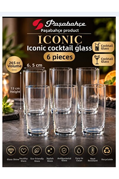 Paşabahçe 6-Pack of Iconic Soft Drink Cocktail Glasses with a Volume of 365 C...