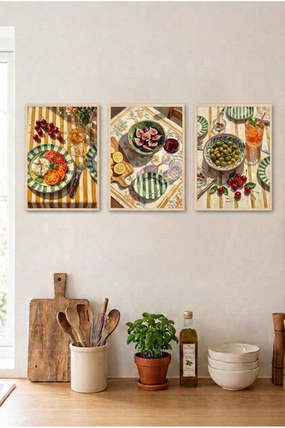 huhuli 3-Piece Italian Table Set with Wooden Frame Mdf Table Set - Kitchen Wa...