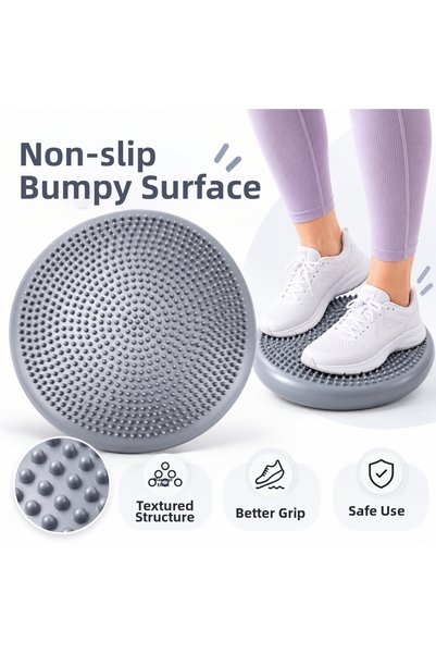 Coverzone Disc gonflabil pentru echilibru de 33 cm, pernă de exerciții cu bile pentru masaj, Pilates Yoga Core Fitness și pernă de susținere a spatelui și a taliei, gri, Y09