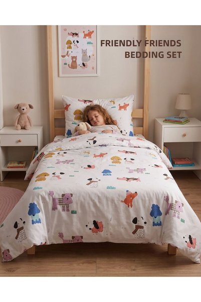 mirellestore Montessori Duvet Cover (100X200) and Elastic Sheet Set |   Dogs