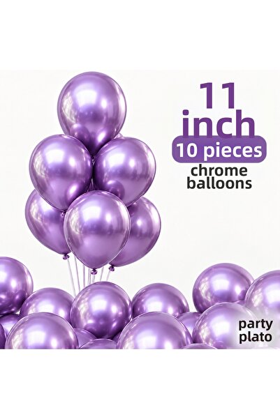 Parti Plato بالونات كروم بنفسجية مقاس 11 بوصة 10 قطع - بالونات لاتكس معدنية ل...