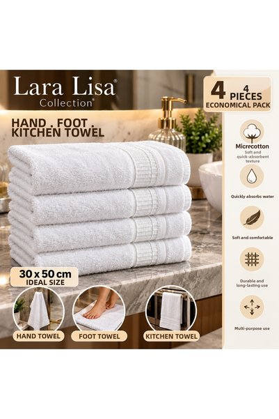 LaraLisa Collection 4-Piece Premium Microcotton 100% Cotton 30X50 cm Bordered...