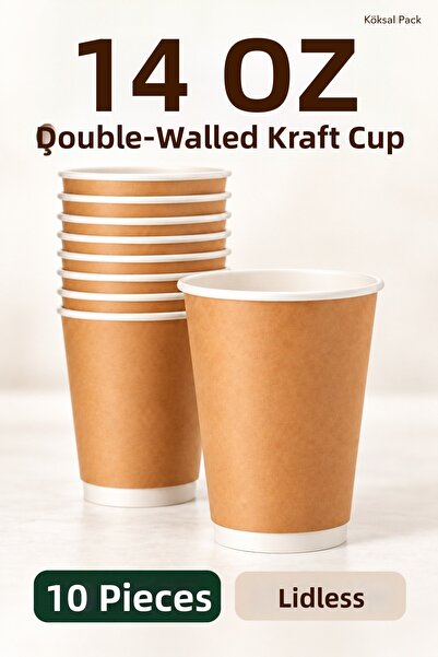 Köksal Pack 10 Pcs 14 oz Double Wall Kraft Coffee Cup Without Lid Double Wall...