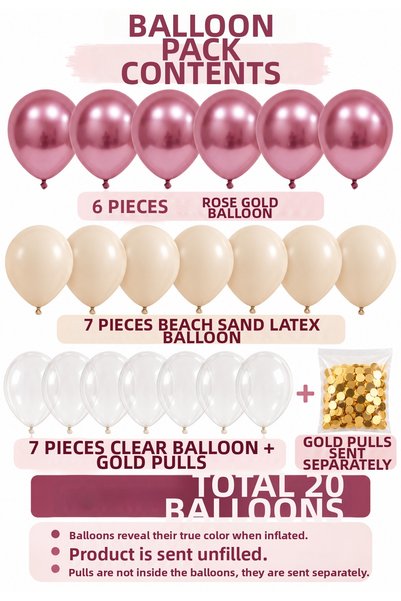 baloss fer Pink Champagne Gold Sparkle Deluxe 20-Piece Balloon Set Chrome Pink Sea Sand Gold Sequin Transparent Birthday Engagement Promise Baby Shower Party Decoration Celebration Decoration Balloons