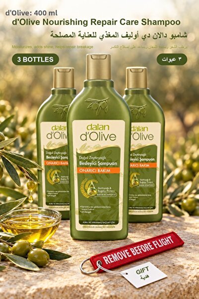 Dalan D'Olive Nourishing Repair Care Shampoo 400 ml X 3 Bottles