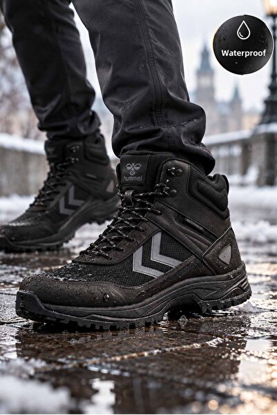 hummel Men's Waterproof Outdoor Boots Black – Waterproof Winter Trekking Shoe...