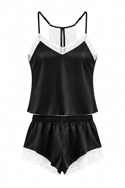 Trendyol Collection Black-White Polyester Plain Satin Woven Pajama Set Thmss2...