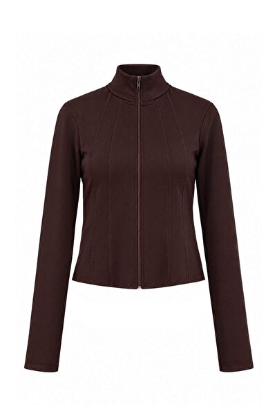 Trendyol Collection براون دايفر/سكوبا ليكرا ®   أدابتيف ™   سترة رياضية محبوك...