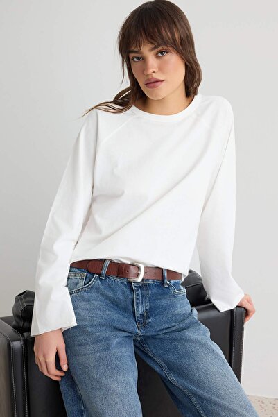Trendyol Collection Ecru 100% Cotton Raglan Sleeve Oversize Baseball Knitted ...