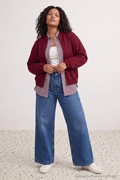 Trendyol Curve Mavi Yüksek Bel 90'lar Wideleg/Geniş Paça Büyük Beden Jeans TB...