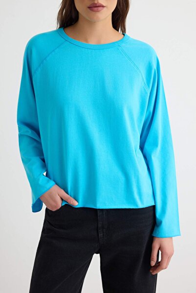 Trendyol Collection Turquoise 100% Cotton Raglan Sleeve Oversize Baseball Kni...